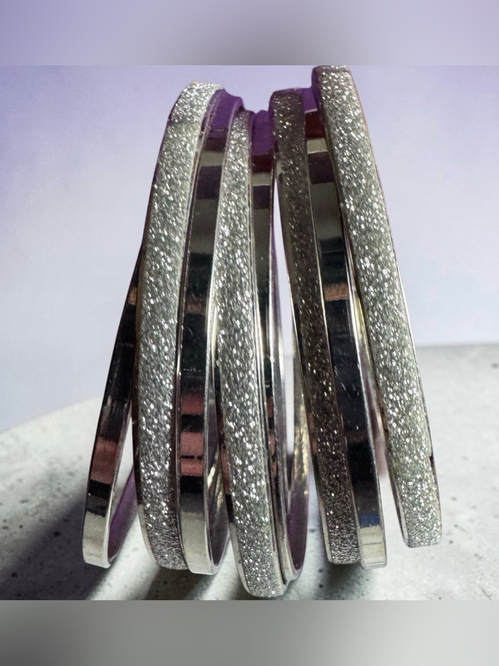 Silver Glitter Textured Stackable Bangle 8 piece Set Time and Tru